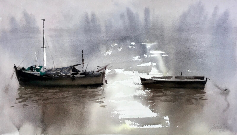 Barcas al amanecer en Coria del Río