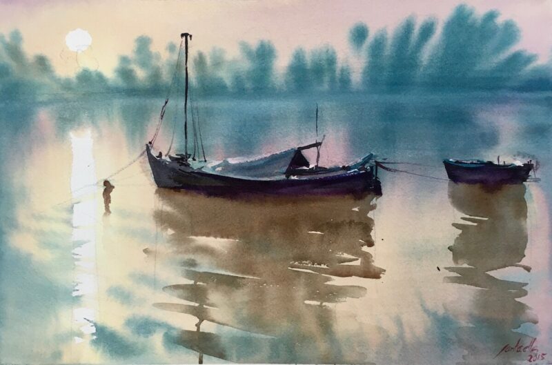 Barcas al amanecer en Coria del Río II