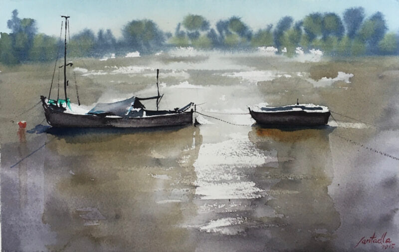 Barcas al amanecer en Coria del Río III
