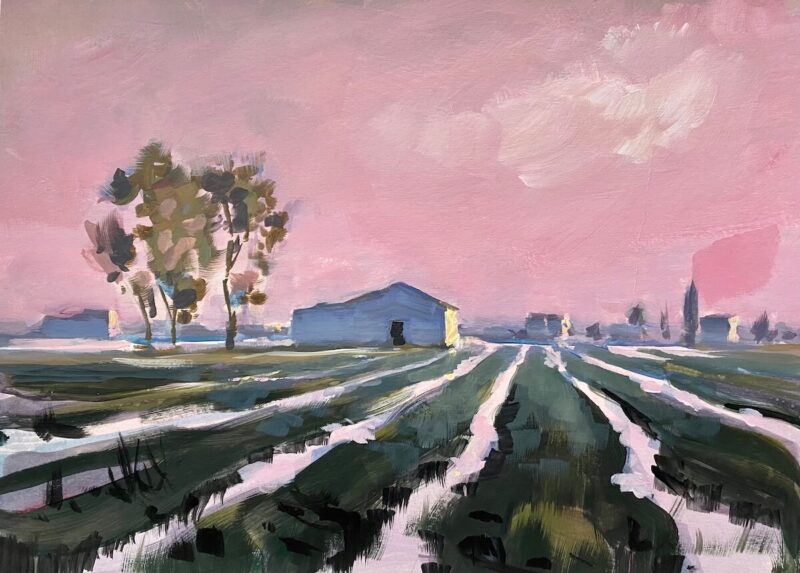 Boceto de amanecer en los arrozales