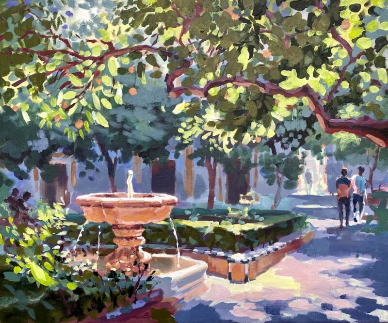 Fuente y naranjo en la plaza de Doña Elvira, Sevilla