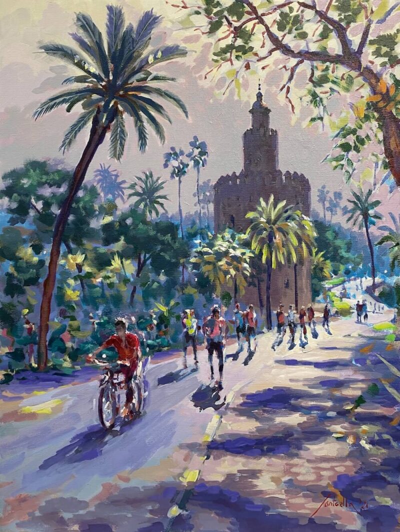 Cuadro Paseo Junto a la Torre del Oro Sevilla Santaella