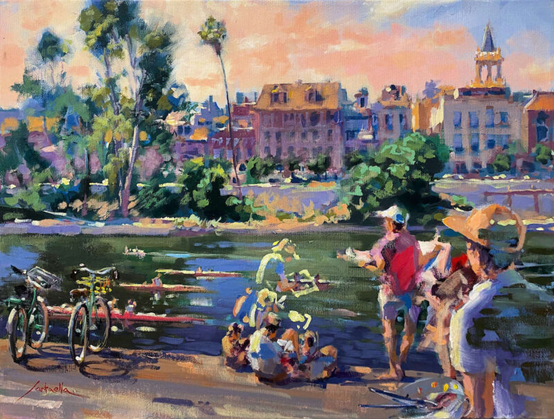 Pintando junto al rio frente a la calle betis de Sevilla