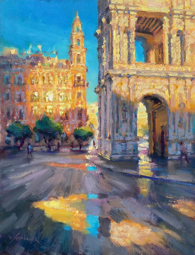 Cuadro Amanecer entre monumentos Plaza de San Francisco, Sevilla