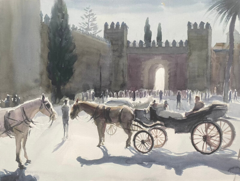 Cuadro Sevilla Coche de caballos en la puerta de Alcázar