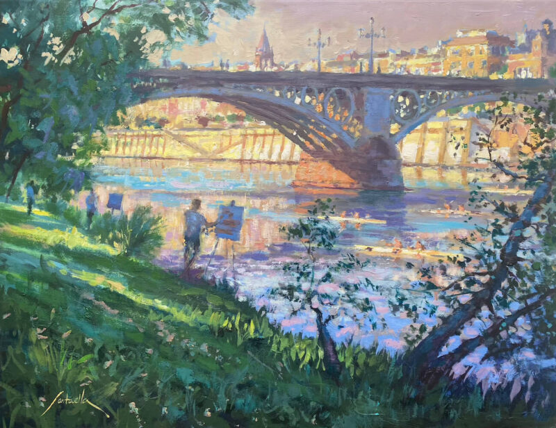 Cuadro Sevilla Pintores al puente de Triana