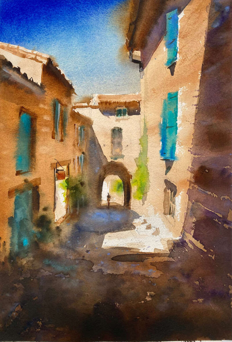 Acuarela Santaella Francia Pueblo