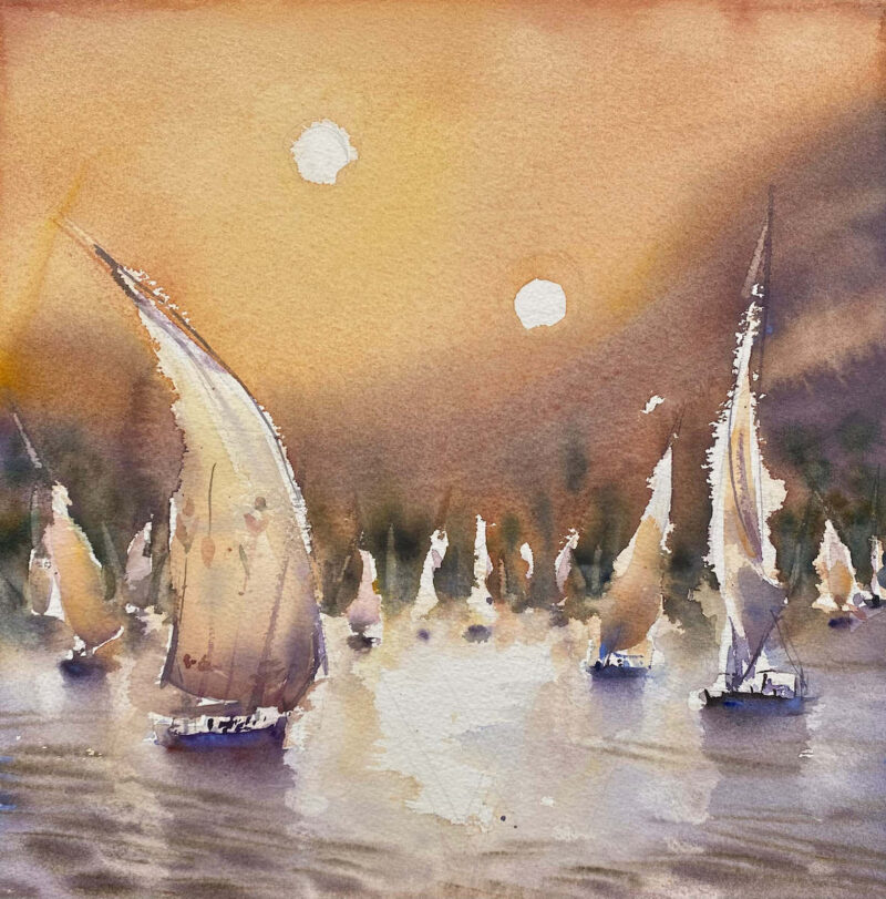 Acuarela Santaella Nilo Barcas